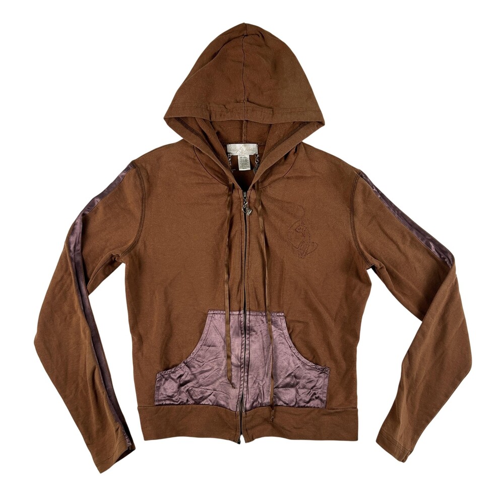 Vintage Baby Phat Hoodie Womens Small Brown Full Zip Satin Cat Logo Y2K FLAW